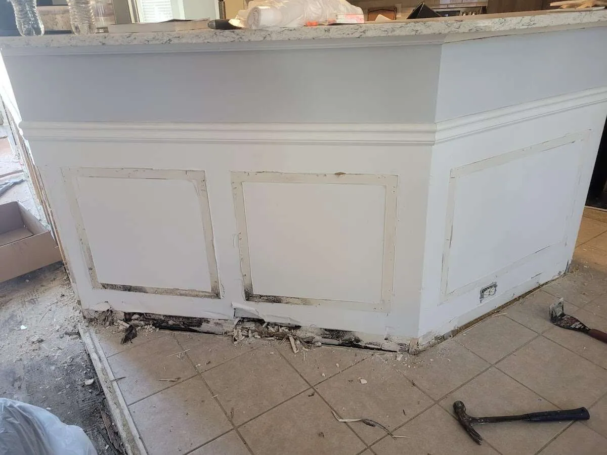 Water damage and mold on kitchen during Sewage Cleanup & Sanitation in Riviera Beach